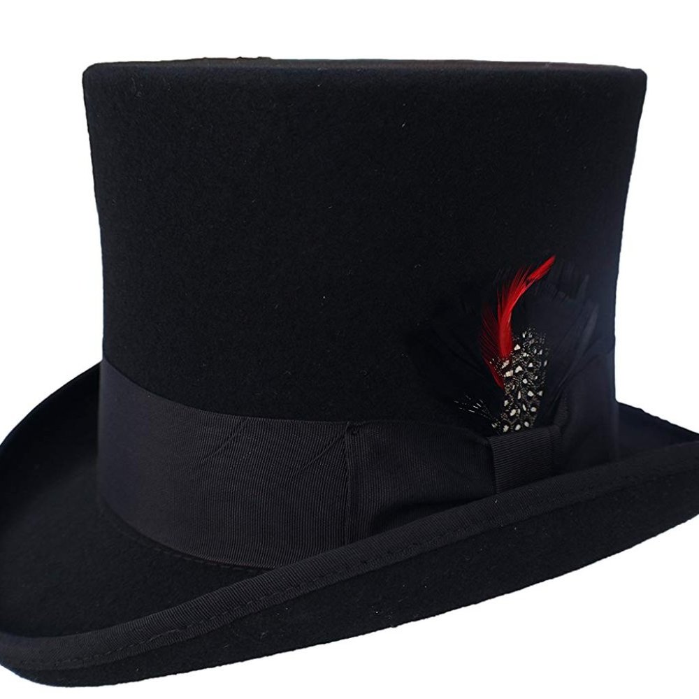 100% Wool Authentic Tuxedo Top Hat Men's , Black, Victorian Halloween Hat